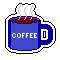 A pixel sticker of a blue mug of coffee