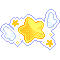 A pixel sticker of a large star with wings, surrounded by smaller stars