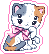 A pixel sticker of a four-eyed calico cat