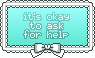 A mint stamp with a ribbon border and text that says 'It's ok to ask for help'