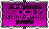 A magenta stamp with various sparkles and text that reads, 'LGBT person who DOES NOT hate cis/straight people'