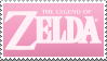 A pink stamp with a white 'Legend of Zelda' logo