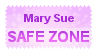 A pastel purple and white stamp with purple text that reads, 'Mary Sue SAFE ZONE'