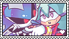 A pastel stamp of Neo Metal Sonic and Breezie from Archie Comics' Sonic the Hedgehog. There is a white pixel heart in the bottom right corner of the stamp