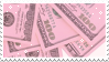 A stamp with several pink 100 dollar bills