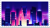 A stamp with an image of a neon city at night