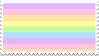 A stamp with pastel rainbow stripes running across the stamp