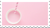 A pastel pink stamp with a top view of a cup of strawberry milk with a pink-striped straw