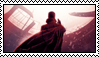 A stamp of a poster from 'Doctor Strange in the Multiverse of Madness' with a pinkish-red overlay