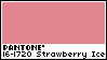 A stamp based on a Pantone paint card. There is a pink background and text that reads, 'Pantone. 16-1720 Strawberry Ice