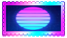 A colorful stamp of blue, pink, purple, and white based on the vaporwave aesthetic