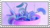 A stamp of a pot of venus fly trap plants with a blue and purple filter