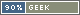 A blue and grey web badge with text that reads, '90% geek'