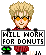 Vash sprite holding a sign that says 'Will work for donuts'