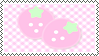 A stamp depicting a cute and simplified drawing of strawberries