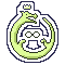 A pixel sticker of the ouroburos by Mika Orange. It has a crown above its head and there is an infinity symbol between its legs