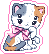 A pixel sticker of a four-eyed calico cat by Vampire Valentine